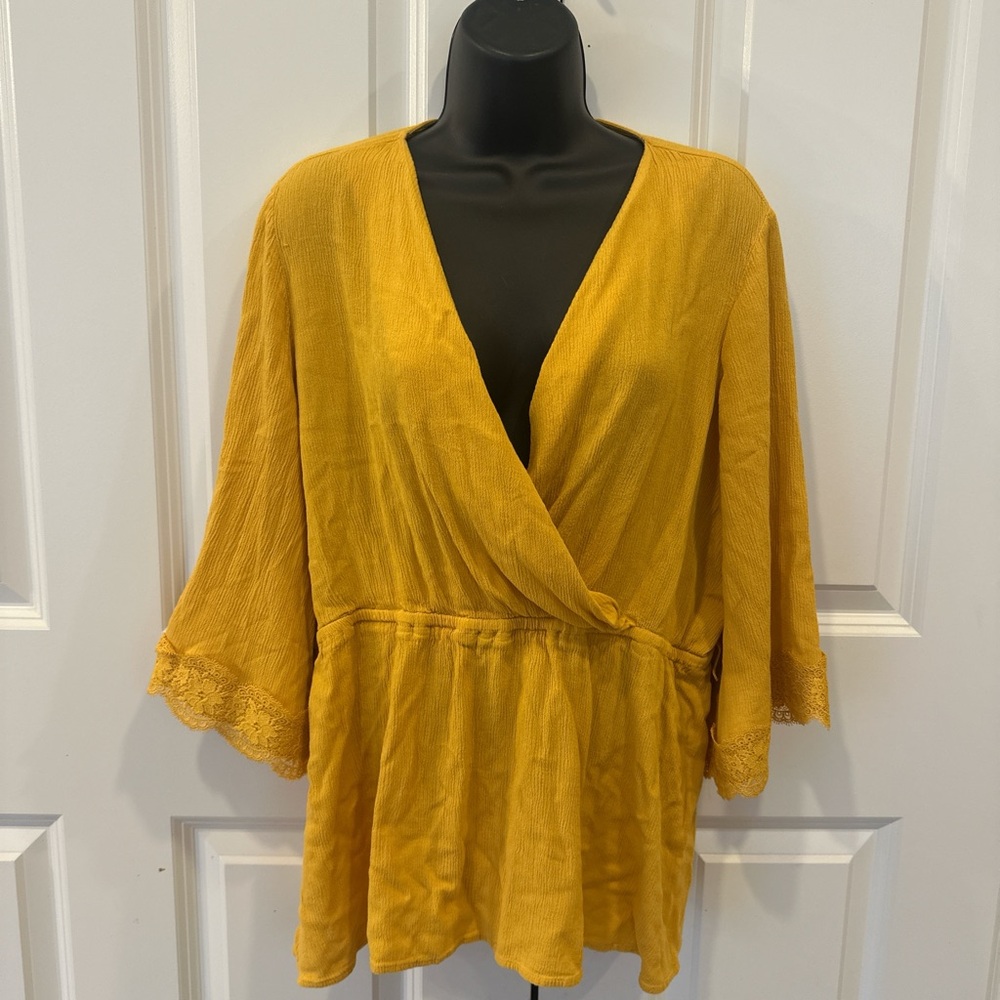 Lane Bryant Mustard Yellow Wrap Blouse